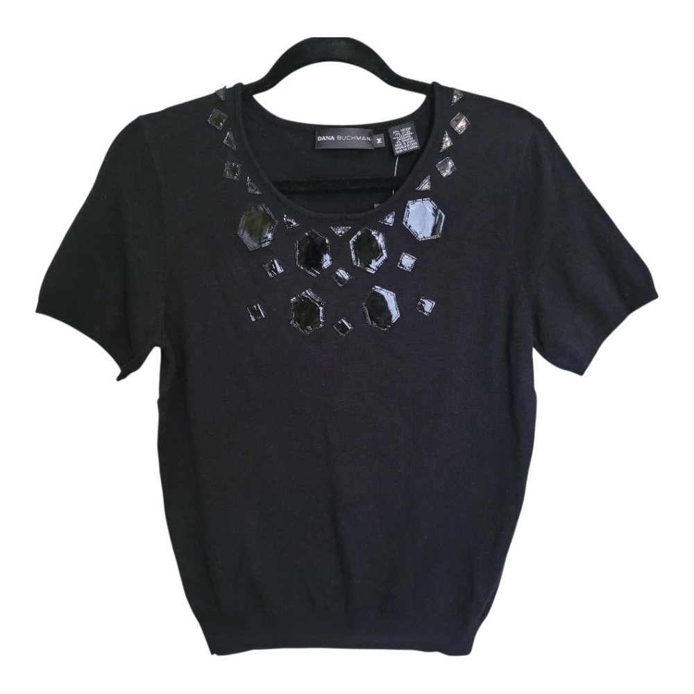 NWT Dana Buchman Patent Leather Embellishment Cashmere Blend Sweater – Size‎ M